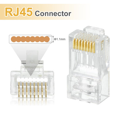 MECCANIXITY 30pcs Cat6 RJ45 Pass Through Connectors, RJ45 Connector 8P8C Gold Plated Plugs with 30pcs White Strain Relief Boots for Solid or Stranded UTP Ethernet Cable, 1.1mm