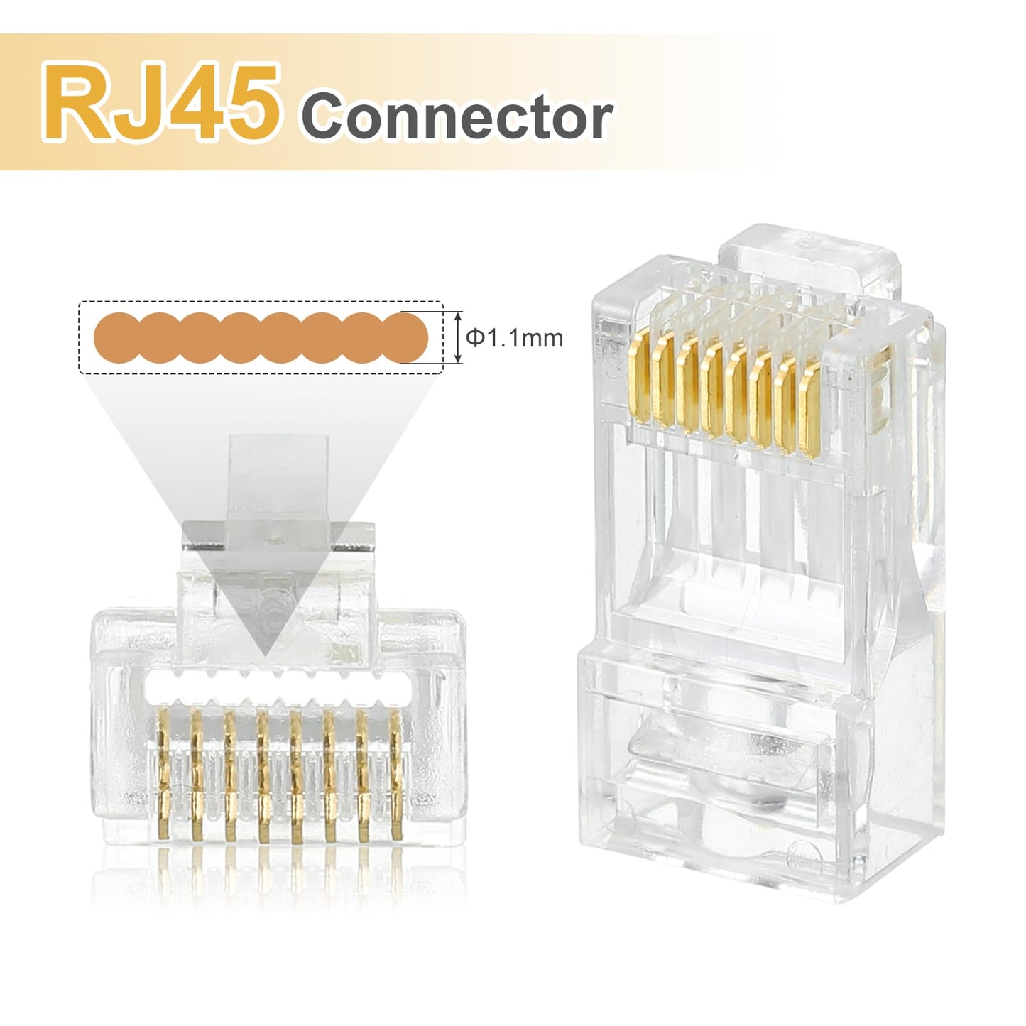 MECCANIXITY 60pcs Cat6 RJ45 Pass Through Connectors, RJ45 Connector 8P8C Gold Plated Plugs with 60pcs White Strain Relief Boots for Solid or Stranded UTP Ethernet Cable, 1.1mm