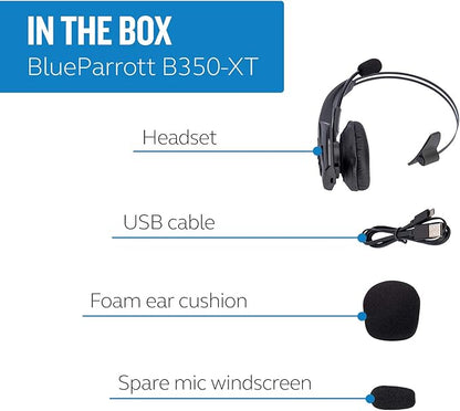 BlueParrott B350-XT Mono Bluetooth Wireless Headphones 96% Noise Canceling Over Head Trucker Headset with Mic, Adjustable Lightweight Headband, IP54-Rated Protection, 24 hrs. Talk Time, Black
