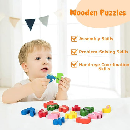 LovesTown Rooster Wooden Puzzles for Toddlers, Montessori ABC Learning Toys for Kids Ages 3-6, 26 Letters, Colorful Educational GIFS