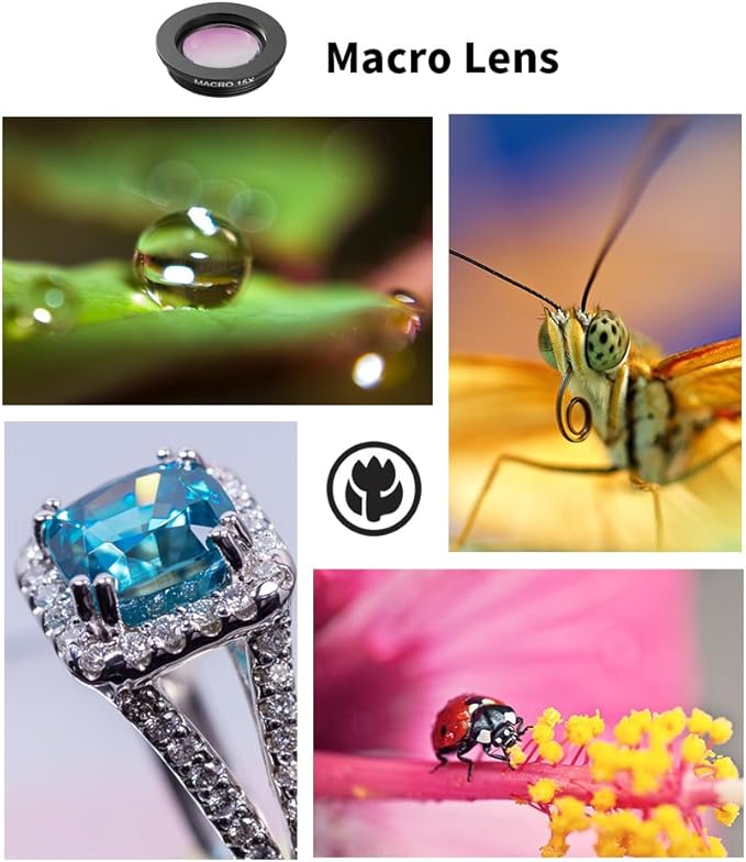 APEXEL 4 in 1 Phone Photography Kit, 18X Telephoto Lens, 198° Fisheye Lens, 15X Macro Lens, 0.63X Wide Angle Lens, Set with Flexible Phone Tripod, for iPhone 13/12/11/XS Max/XR/XS/X Samsung One Plus
