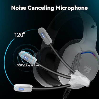 Gaming Headset with Microphone for Pc, Xbox One Series X/s, Ps4, Ps5, Switch, Stereo Wired Noise Cancelling Over-Ear Headphones with Mic, RGB, for Computer, Laptop, Mac, Nintendo, Gamer (White)