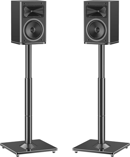 MOUNTUP Universal Speaker Stands Pair 28.3" to 37.4" Height Adjustable Floor Speaker Stands, Holds Bookshelf & Satellite Speaker Large Speaker, Up to 22LBS Cable Concealing 9.8" Plate Black MU9132-L