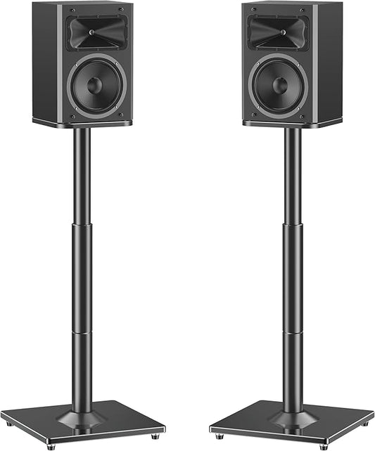 MOUNTUP Universal Speaker Stands Pair 28.3" to 37.4" Height Adjustable Floor Speaker Stands, Holds Bookshelf & Satellite Speaker Large Speaker, Up to 22LBS Cable Concealing 9.8" Plate Black MU9132-L