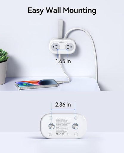 ORICO 20W USB-C PD Travel Power Strip, 4 AC Outlets 3 USB Ports (Fast Charging), 4FT Flat Plug Extension Cord, Cruise Approved, Compact for Business Travel/Dorm -AP3