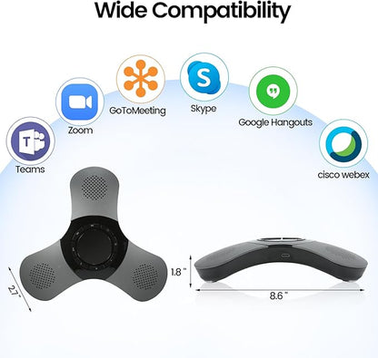 Conference Speaker with Microphone 360°Voice Pickup USB-C Speakerphone Home Office Compatible Skype/Teams/Zoom Noise Cancelling Omnidirectional Meeting Room Bluetooth Speaker with Mic for 10 People