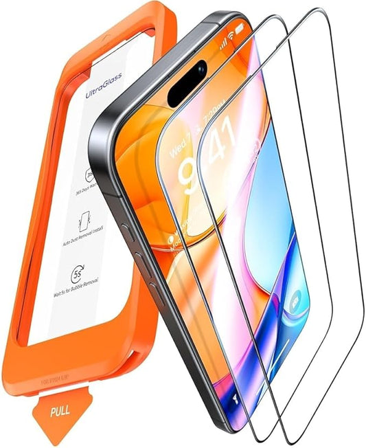 UltraGlass Unbreak Top 9H+ Glass for iPhone 15 Screen Protector (12FT Military Grade Shatterproof & Longest Durable) Screen Protector iPhone 15 Tempered Glass, Full Coverage, 2 Pack