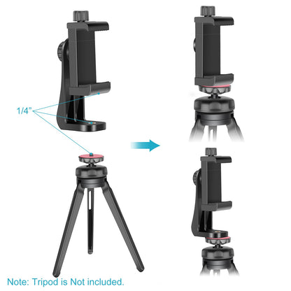 NEEWER Smartphone Holder Phone Tripod Mount Compatible with iPhone 16 15 Pro Max Plus 14 13 12 Mini Samsung Galaxy S24 S23 Ultra, Cell Phone Clip Vertical Bracket Adapter for Tripod with 1/4" Screw