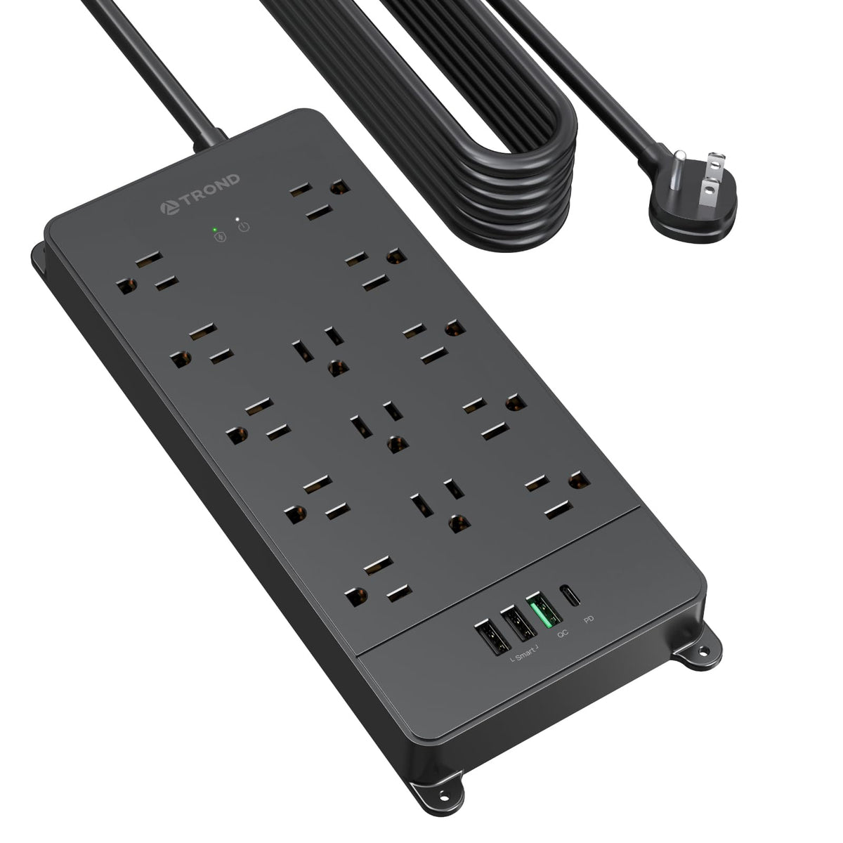 TROND Power Strip Surge Protector 10ft Cord, 4000J, 4 USB, ETL Listed,Black