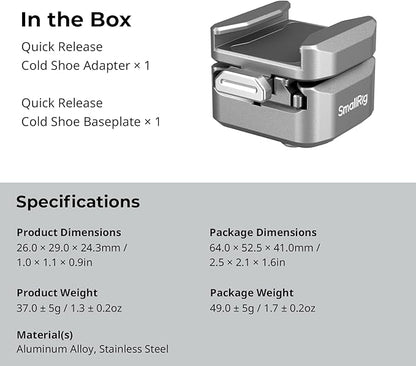 SmallRig HawkLock H18 Quick Release Support with Cold Shoe, Dual-Direction QR-Slide Cold Shoe Mount with Anti--Drop Pin & Silicone Pad, Load up to 1.8lb for LED Video Light, Microphone - 4500