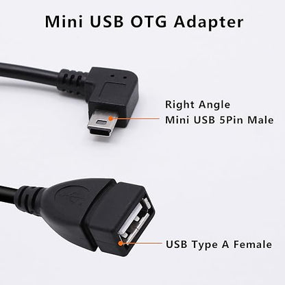 90 Degree Mini USB to USB A OTG Adapter Cable 5.5in Right Angle Mini USB 5-Pin Type B Male to USB Type A Female Adapter Cord for Digital Cameras,Black,14cm(2 Pack,Right)