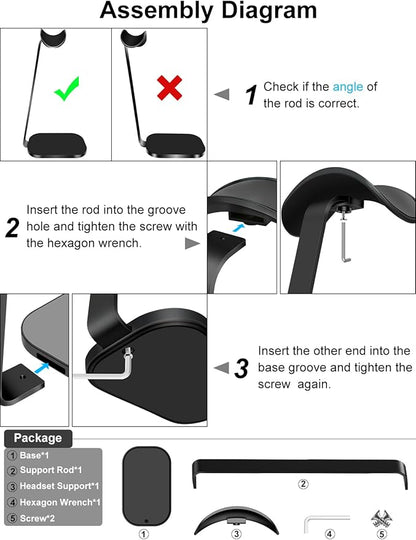 VICHYIE Headphone Stand for AirPods Max, Headset Holder with Aluminum Supporting Rod, Heavy Base Desk Stand Headphones Support Accessory for All Headphones - Black