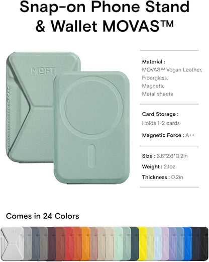 MOFT Magnetic Wallet Stand Compatible with iPhone 16/15/14/13/12 Series, Angle Adjustment & Magsafe Compatible MOVAS Phone Stand,Seafoam