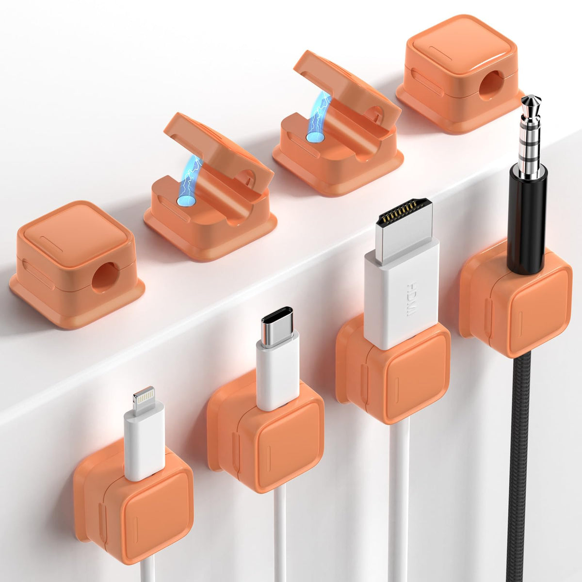 8 Pack Cord Organizer, Magnetic Cable Clips, Under Desk Management, Blue