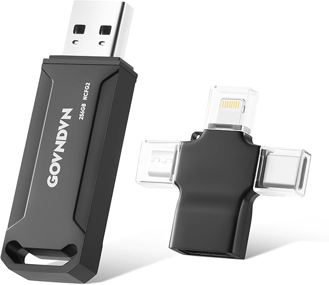 Auto Backup All Devices Photo Stick 128GB Real Capacity, iPhone USB Flash Drive & Backup Storage Memory Stick for Photos, Videos & Contacts, 4-in-1 Thumb Drive for iPhone, iPad, Android, PC, Tablets