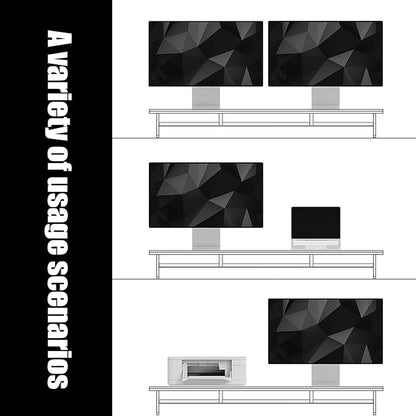 Dual‑Tier Monitor Stand for Modern Desk Setup – Minimalist Wooden and Metal Riser Shelf with Transparent Acrylic Feet for Dual Monitors, Laptops, Home Office Aesthetic，Beige and White