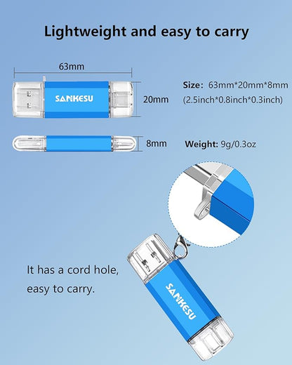 USB C Flash Drive 256GB Thumb Drive for Android Phone USB 3.1 Type-A & Type-C Dual OTG Photo Storage Memory Stick Compatible with PC Laptop Macs Smartphone Tablet