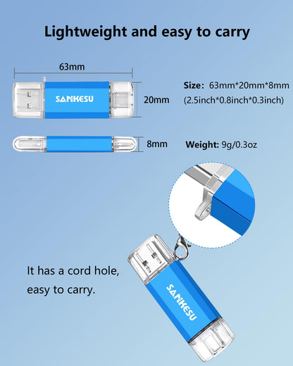 SANKESU 128GB 3 Pack 2-in-1 USB C Flash Drive USB-A+Type-C Dual Drive OTG,USB C Storage Flash Drive with LED Light Compatible with iPhone 17/16/15, Android Smartphone/Tablets/Computers