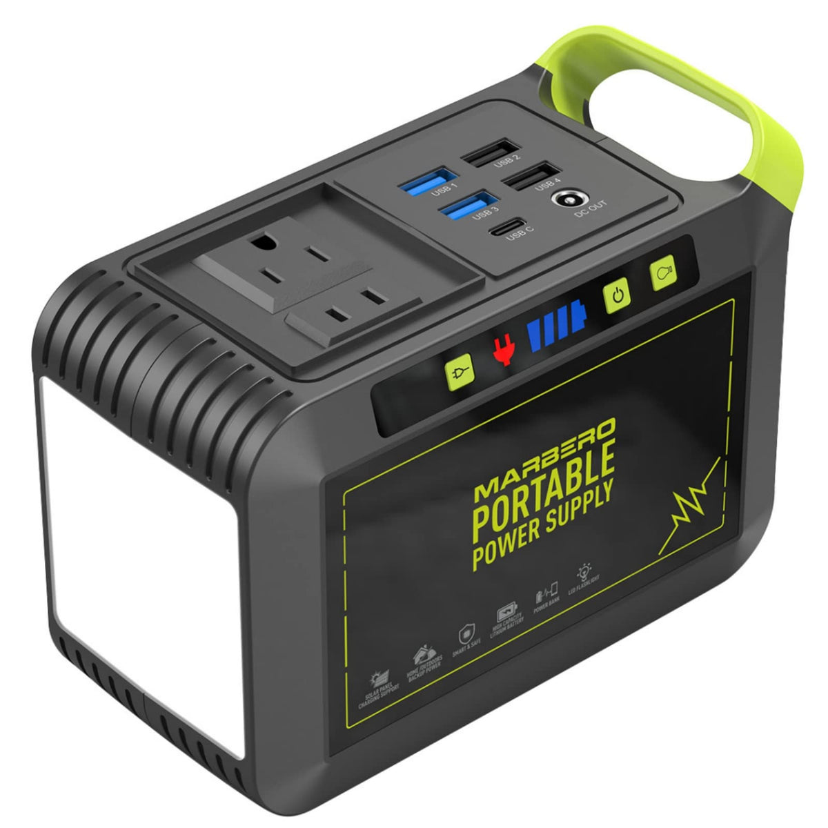 MARBERO 200W Portable Power Station 148Wh Camping Solar Generator Laptop Power Bank with AC Outlet 110V, DC, USB QC3.0, LED Flashlights for CPAP Home Outdoor Trip Emergency Backup