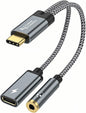 CableCreation USB C to 3.5mm Headphone and Charger Adapter with PD 100W 60W Fast Charging, USB C to Audio Jack Type C to Aux Cord for iPhone 16 15, Galaxy S24/S23/S22 Ultra+, iPad Pro/Air, Pixel 9/8+