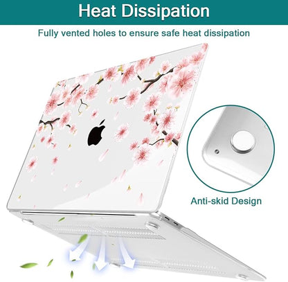 Teryeefi MacBook Pro 13 Case 2022 2021 2020-2016 Model M2 M1 A2338 A2289 A2251 A2159 A1989 A1706 with Touch Bar Touch ID, Plastic Hard Cover Shell + Keyboard Skin Screen Protector, Cherry Blossoms
