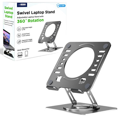 Uncaged Ergonomics Swivel Laptop Stand for Desk, Adjustable Computer iPad Stand for Desk w/ 360 Rotation, Portable Laptop Holder for Home Office Ergonomic Supplies (Space Gray)
