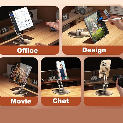 360° Rotating for iPad Stand for Desk Cell Phone Holder Adjustable Tablet Stand for Desk, Aluminum Alloy, Silver,for Ipad Tablet Kindle Stands Holder Compatible 4.7"-12.9"