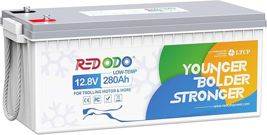 Redodo 12V 280Ah Low Temp Cutoff LiFePO4 Battery, 3584Wh Lithium Battery with Custom BMS, Up to 4000 Cycles, Ideal for Trolling Motor, Marine, RV and Off Grid Applications