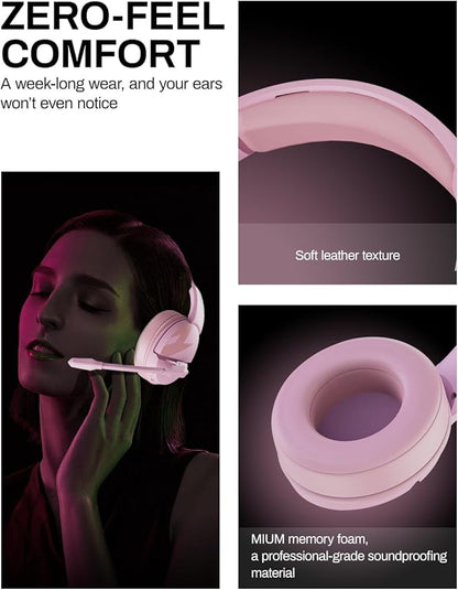 acer Wireless Gaming Headset, PS5 Headset with 2.4GHz for Ps5, Ps4, PC, Switch, Bluetooth 5.3 + 100Hrs Gaming Headphones with Noise Canceling Mic for Laptop, Mobile, Mac, 50mm Drivers (Pink)