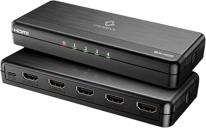 8K HDMI Splitter 1 in 4 Out, 1x4 Duplicate/Mirror Screens, HDMI 2.1, 8K@60Hz, 4K@240Hz (DSC), 4K@120Hz, Auto Downscaling, 48Gbps, HDCP 2.3, Compatible with Xbox, PS5, Blu-ray Player