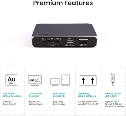 CalDigit USB-C 10Gb/s SOHO Dock - Up to 4K 60Hz, HDMI 2.0b, DisplayPort 1.4, 10Gb/s USB A & USB C, UHS-II microSD and SD Card Readers, Bus Power and Passthrough Charging, Steam Deck Compatible