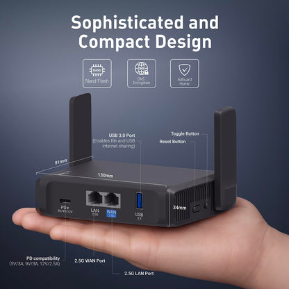GL.iNet GL-BE3600 Slate 7 Wi-Fi 7 Travel Router Touchscreen 2.5G