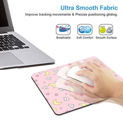 IMAYONDIA Pink Kawaii Mouse Pad, Cute Moon Bunny Small Mouse Mat，Aesthetic Anime Mousepad for Women Kids Office Home School, Computer PC Laptop Mice Pad, 9.5 x 7.9 Inch