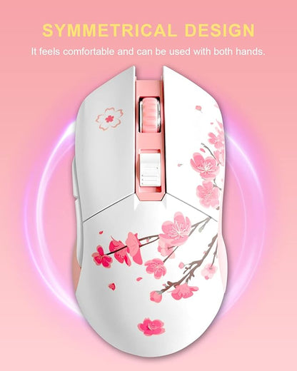 DAREU Sakura Pink Wireless Wired Gaming Mouse, Dual-Mode Rechargeable 6 Programmable Buttons,10K DPI,RGB and 7 Adjustable DPI Levels up to [150IPS] [1000Hz Polling Rate] for PC Notebook Mac