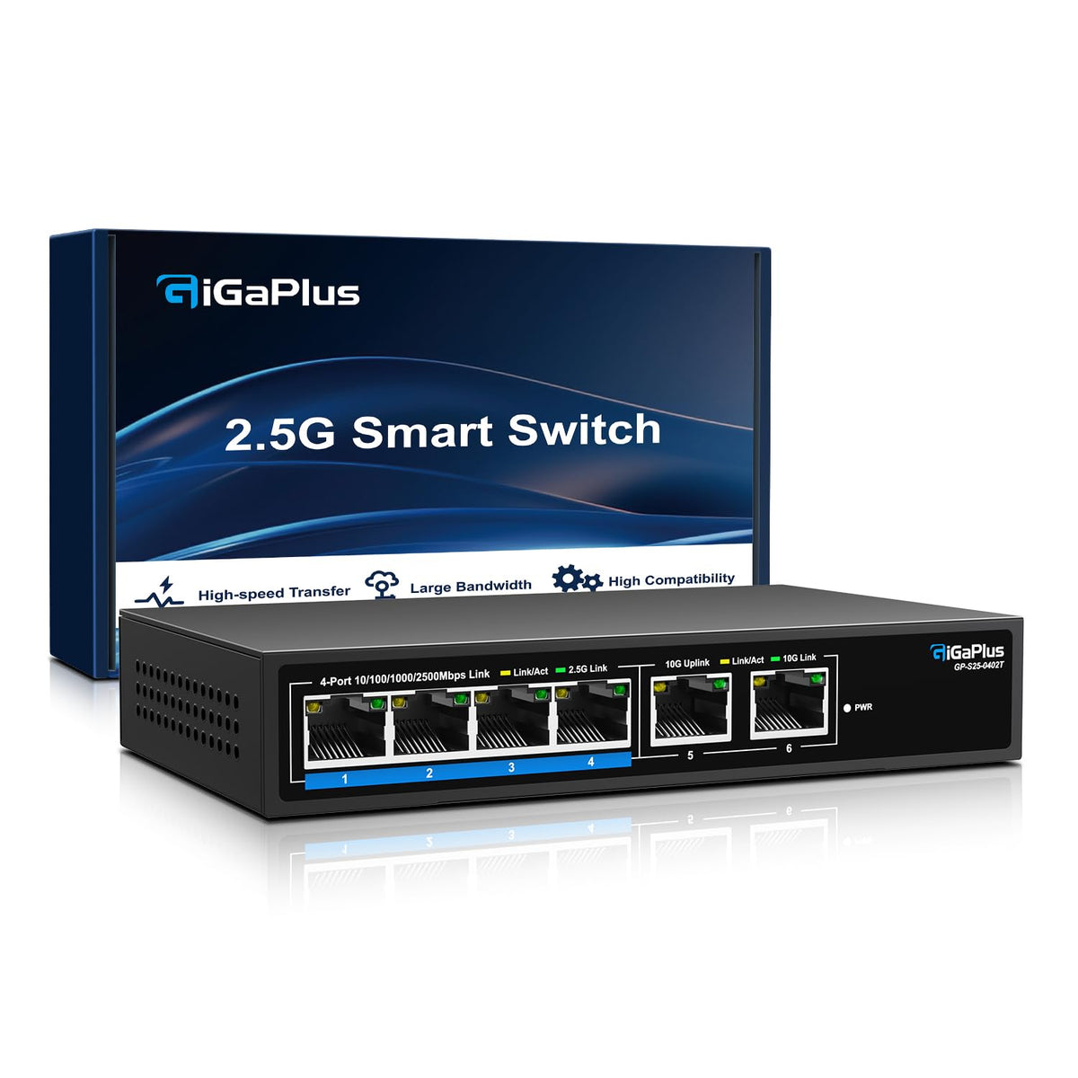 10 Port 2.5Gb Unmanaged Ethernet Switch with 8* 2.5G Base-T Ports, 2* 10G SFP+ Ports. GiGaPlus 2.5Gbps Network Switch for 2.5Gbps NAS/PC, WiFi6 Router, Wireless AP. Fanless Design, Plug and Play