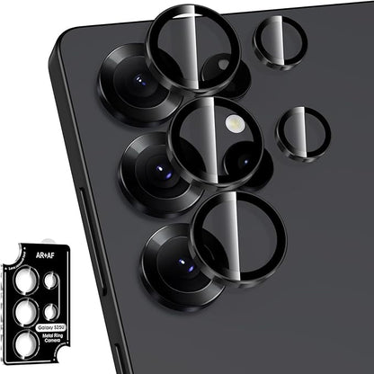 for Samsung Galaxy S25 Ultra Camera Lens Protector, Individual Metal Ring Tempered Glass Lens Cover, [Strong Adsorption] Scratch Resistant Ultra-Thin HD Clear Lens Cover, 1 Set-Black Ring