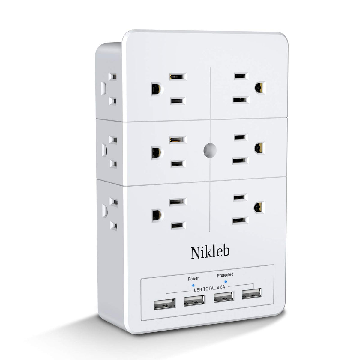 Multi Plug Outlet Surge Protector Nikleb, 12 Electrical Outlets Extender with 4 USB Charging Ports Total 4.8A, Wall Plug Expander 3 Prong for Room, Office, Gaming, Cord Organizer Accessories