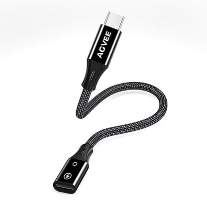 AGVEE 2 Pack 4 inch Lightning Female to USB C Male PD Adapter, 27W Fast Charger Charging Comverter for iPhone 15 16 Plus Pro Max Carplay, Samsung S25 S24 S23 S22, Not for Audio, Black