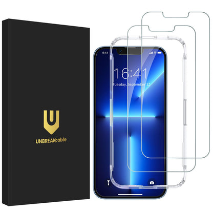 UNBREAKcable 2-Pack Screen Protector for iPhone 14/13/13 Pro Military-Grade Shatterproof Tempered Glass [9H+ Hardness] [Easy Installation Frame] [99.99% HD Clear] for Apple iPhone 13 Pro/13/14