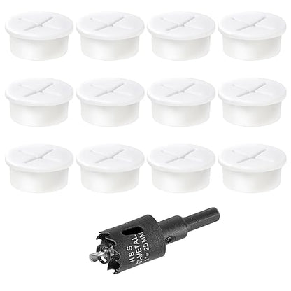 1" White Desk Grommet, JTemgle Flexible Cable Grommet with Bi-Metal Hole Saw Cross Rubber Cable Hole Cover Wire Organizer Caps Desktop Cord Management for Home Office TV Stands Tabletops, 13 Pieces