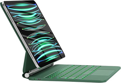 HOU Keyboard Case for iPad Air 11 inch 2025 (M3)/2024 (M2)&iPad Pro 11 Inch(4th/3rd/2nd/1st) Gen 2022,iPad Air 5th&4th Generation Case with Keyboard,Magic-Stand, Multi-Touch Trackpad,Backlight,Green