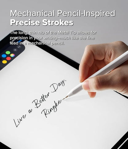 Ringke Apple Pencil Tips [3 Pack/Replacements for All Generations] Compatible with Apple Pencil Pro, 1st, 2nd Gen, USB-C Accessories, Clean & Neat Feel Nib - Metal (Matte Clear)
