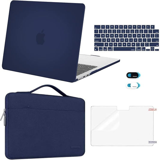 MOSISO Compatible with MacBook Air 13 inch Case M5 2026 M4 2025 M3 M2 2024-2022 A3449 A3240 A3113 A2681,Hard Shell&Sleeve Bag&Keyboard Skin&Webcam Cover&ScreenFilm for MacBook Air 13.6, Navy Blue