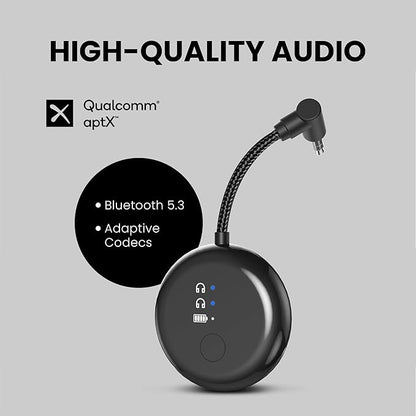 Avantree SoundJet R1 – Airplane Bluetooth Adapter for Headphones & AirPods, aptX Adaptive, Qualcomm Chipset, 20H Battery, Wireless Audio Transmitter for in-Flight Travel Essentials - Black