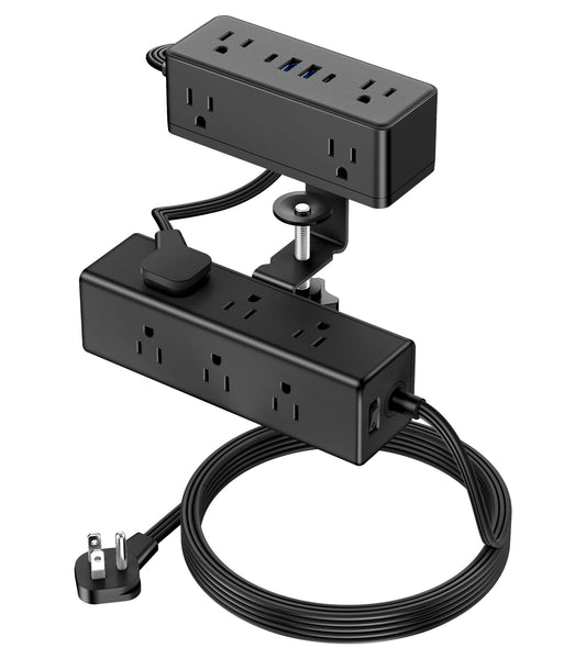 VILONG Dual Layer Desk Clamp Power Strip, 13 Outlets, 20W USB-C, 10FT Cord