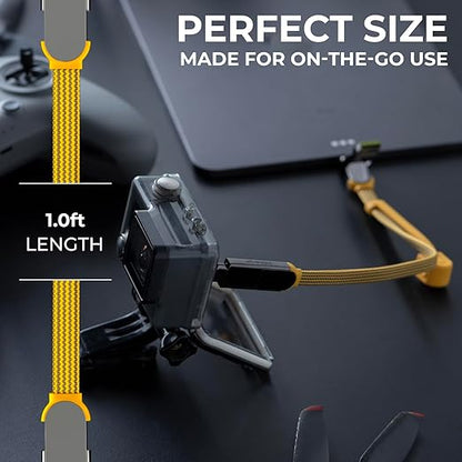 Rolling Square inCharge XL 30 cm - USB-C Cable, Universal Smartphone Cable, Gift for Men, 6-in-1 Universal Charger for Smartphones, Technical Gadget, Yellow, Lightning Cable 100W