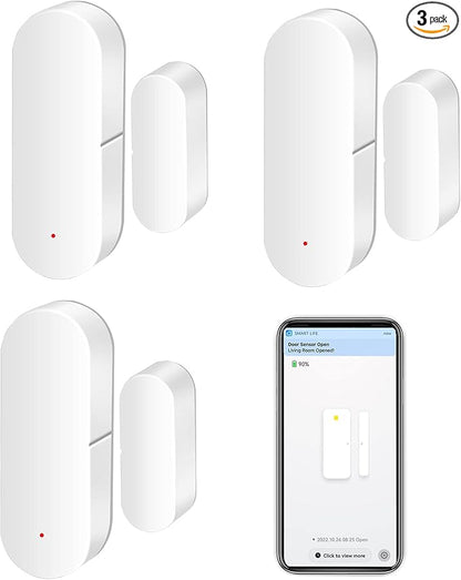 WiFi Door Sensor: Smart Door Open/Closed Detectors, Wireless Window Sensor with App Notification Alert, Contact Sensor for Home Security, Compatible with Alexa Google Assistant (3pack)