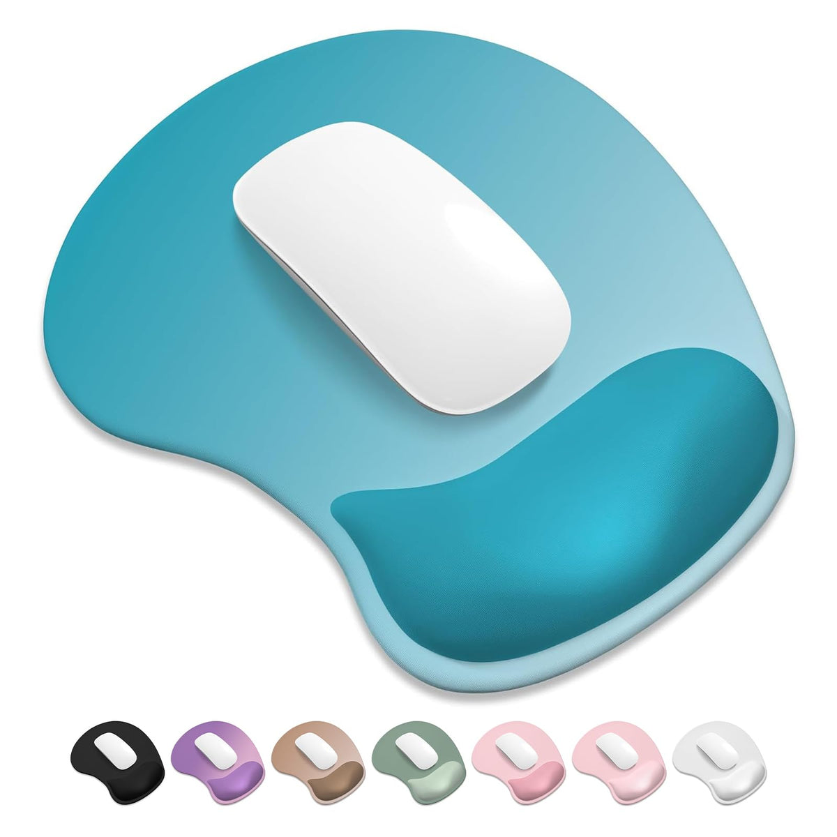 ITNRSIIET Ergonomic Mouse Pad, Cushioned Gel Wrist Rest, Non-Slip Base, Smooth Surface, Cute Multi-Color, 9.5 x 8.2 in, White