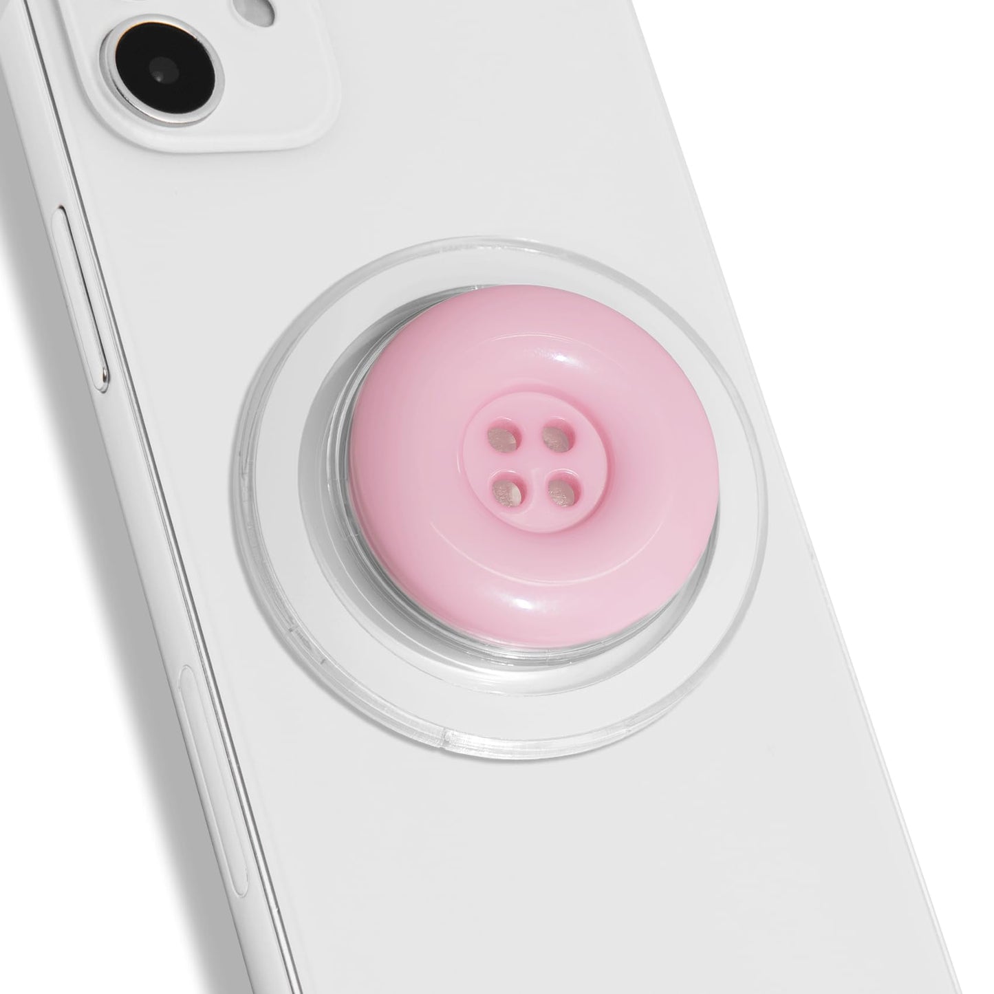 Solid Color Button Phone Grip – Minimalist Design, Durable and Lightweight, Grip and Stand for Smartphones (Baby Pink, Magnetic Type)