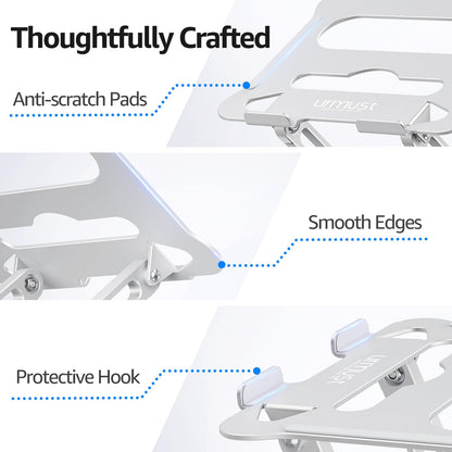 Urmust Adjustable Laptop Stand for Desk, 10-15.6“ Laptop Riser, Silver